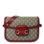 Gucci GG Supreme Monogram Azalea Calfskin Horsebit 1955 Shoulder Bag Beige Ebony New Cherry Red