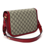 Gucci GG Supreme Monogram Azalea Calfskin Horsebit 1955 Shoulder Bag Beige Ebony New Cherry Red