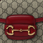 Gucci GG Supreme Monogram Azalea Calfskin Horsebit 1955 Shoulder Bag Beige Ebony New Cherry Red