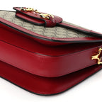 Gucci GG Supreme Monogram Azalea Calfskin Horsebit 1955 Shoulder Bag Beige Ebony New Cherry Red