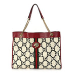 Gucci Tweed GG Monogram Large Rajah Chain Tote  White Black Romantic Cherry