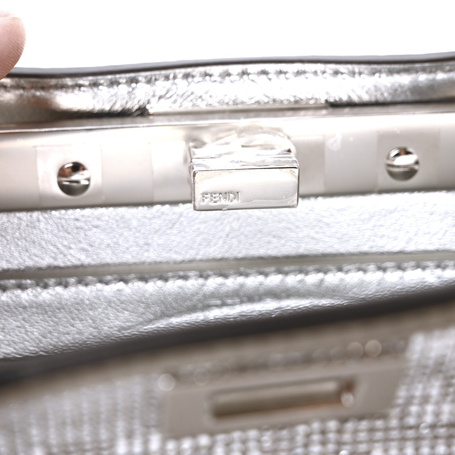 Fendi Crystal Vitello Laminato FF Petite Peekaboo I SEE U Satchel Crystal Argento