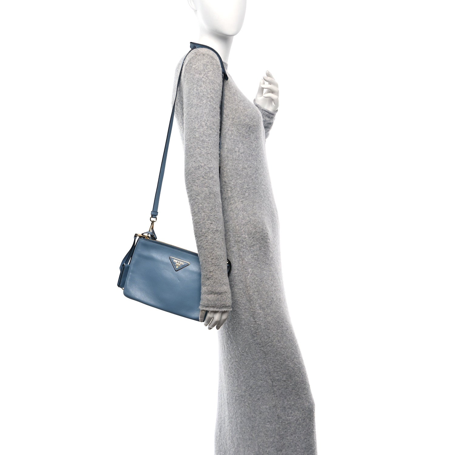 Prada Vitello Phenix Double Zip Crossbody Bag Light Blue