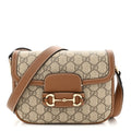 Gucci GG Supreme Monogram Horsebit 1955 Soft Small Shoulder Bag Beige Brown