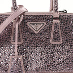 Prada Satin Crystal Mini Galleria Double Zip Tote Alabastro